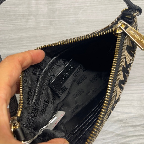 Michael Kors Jet Set Travel Double Zip Wristlet Logo MK Print Black - Picture 6 of 16